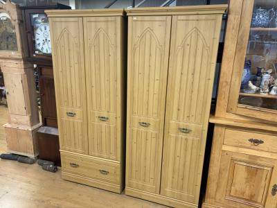 PAIR OF PINE EFFECT WARDROBES