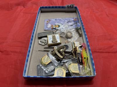 BOX OF BADGES ETC