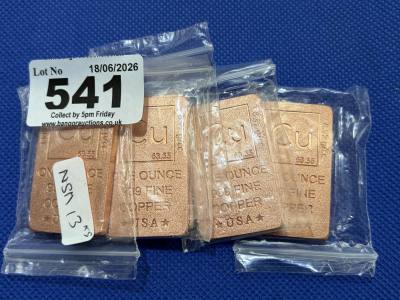 5 X 1 Oz 999 COPPER INGOTS