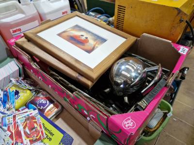 BOX OF BOOKS, PRINTS + ODDS