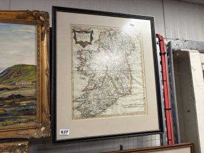 FRAMED TINTED ANTIQUE IRELAND MAP