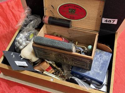 BOX OF DRESS JEWELLERY + CURIOS