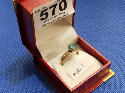 9CT GOLD BLUE TOPAZ + DIAMOND RING (2.7 GRAMS) (SIZE O)