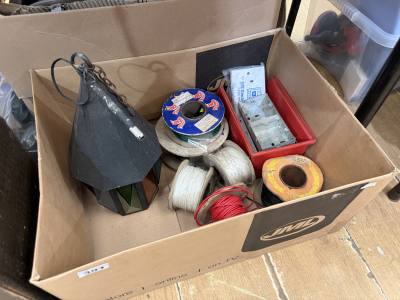 BOX OF CABLES + WHEEL TRIMS ETC.