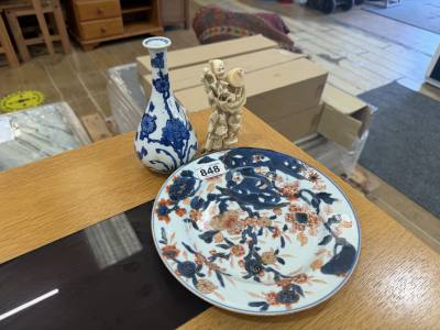 KANGXI VASE, PLATE + BONE FIGURE