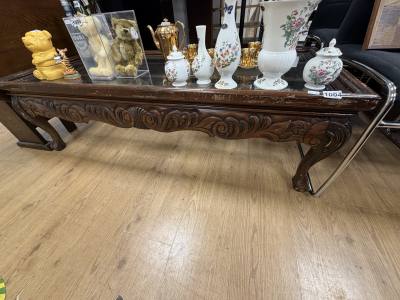 CARVED GLASS TOP COFFEE TABLE