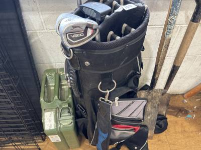 GOLF BAG, CLUBS + JERRY CAN