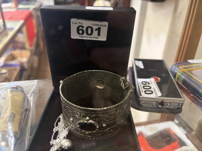 PEWTER BANGLE + BEE NECKLACE