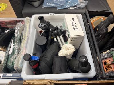BOX OF TRIPODS ETC