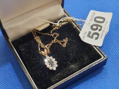 9CT CHAIN + SAPPHIRE PENDANT  (2.1 GRAMS)