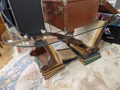 NOVELTY GLASS TOP COFFEE TABLE