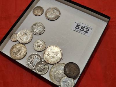 BOX OF SILVER COINS + OTHERS