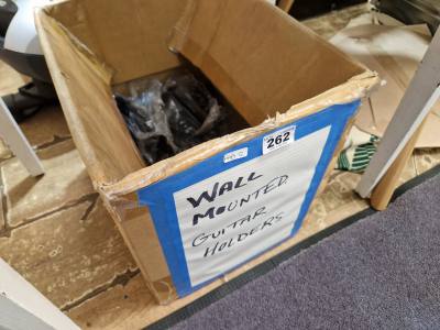 BOX OF WALL MOUNTED GUITAR HOOKS