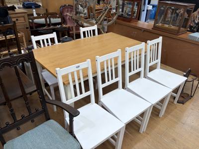 OAK TOP TABLE + 6 X CHAIRS