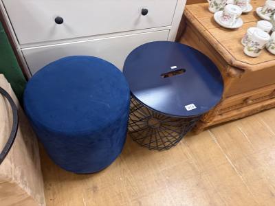 FABRIC STOOL + SIDE TABLE 