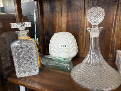 CRYSTAL DECANTERS, SHADE + OLD BOTTLE