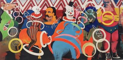 "CIRCUS CIRCUS" OIL ON BOARD "CIRCUS ACTS" (122X244) GRAHAM BROWN RCA & FOREST MCCREADIE 