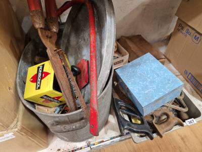 BOX OF TOOLS + BUCKET