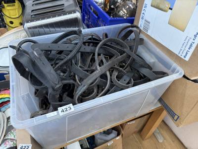 BOX OF HORSE BRIDLES