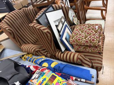 PAIR OF FABRIC WING BACK CHAIRS