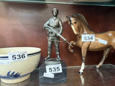 BRONZE MILITARY FIGURE + MARBLE STAND