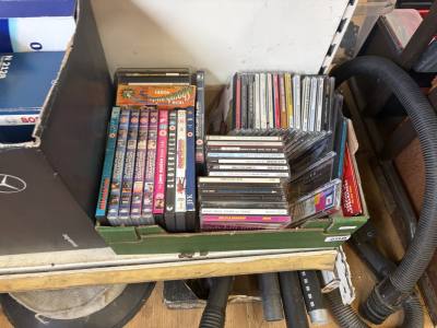 BOX OF CDS AND DVDS