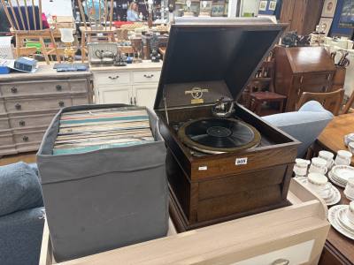 BOX OF RECORDS + GRAMAPHONE