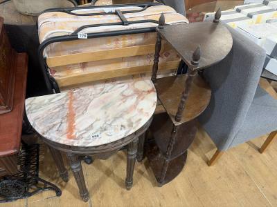 MARBLE TOP HALF MOON HALL TABLE + WOTNOT