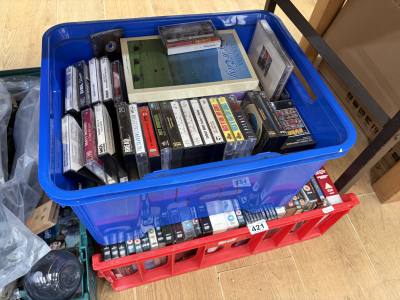 BOX OF DVDS + CASSETTES