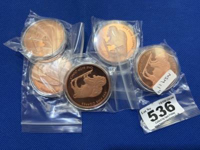 5 X 1 Oz 999 COPPER COINS