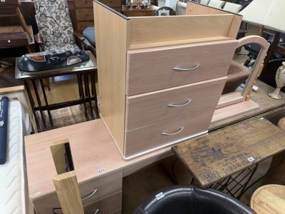 BEECH EFFECT DRESSING TABLE + MIRROR + DRAWERS