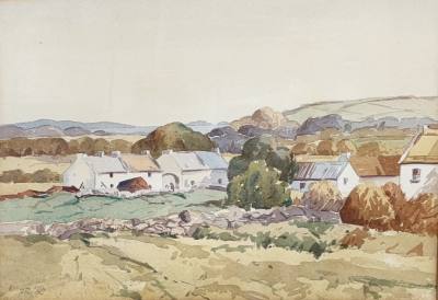 HARRY G. LEES WATERCOLOUR "RURAL TOWN" (26X36)
