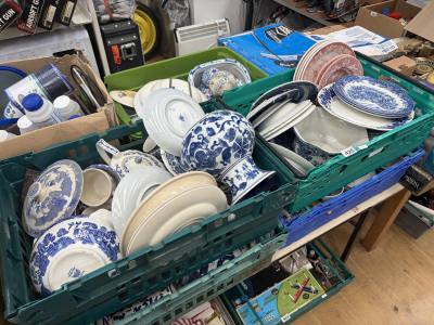 5 X BOXES OF BLUE + WHITE CHINA