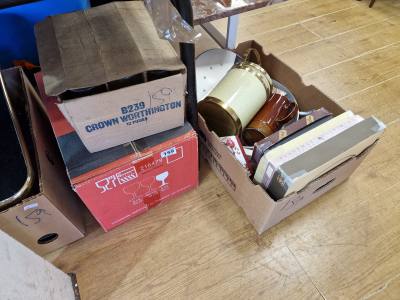 3 X BOXES OF KITCHENALIA, COASTERS + GLASSES