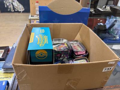 BOX OF POKEMON CARDS/TINS