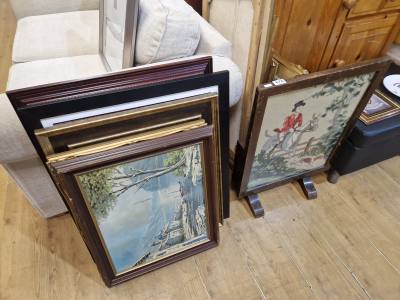 LOT OF ASSORTED PICTURES + FIRESCREEN