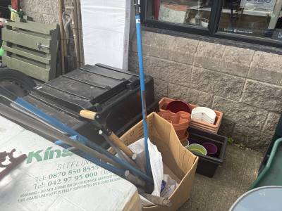 BAG OF GARDEN TOOLS + PLANTERS