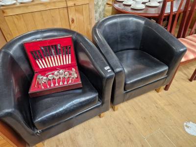 2 LEATHER TUB CHAIRS