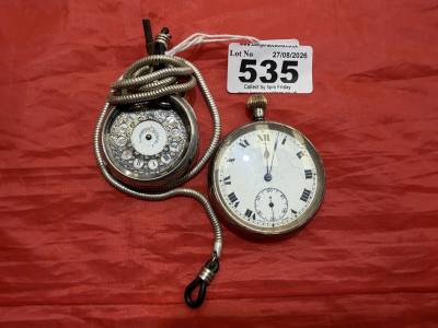2 X SILVER POCKET WATCHES, WINDER + CHAIN