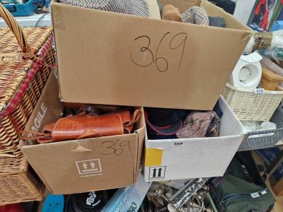 3 BOXES OF HATS/SATCHELS