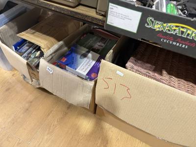 3 X BOX LOTS OF BOOKS + ODDS + BASKET 