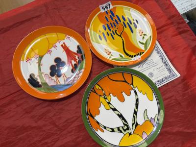 3 X WEDGWOOD CLARICE CLIFF BIZARRE PLATES