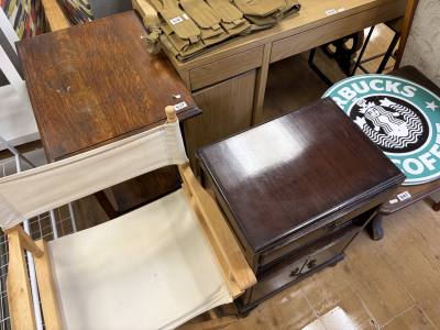 OAK SIDE TABLE + MAHOGANY SIDE CABINET