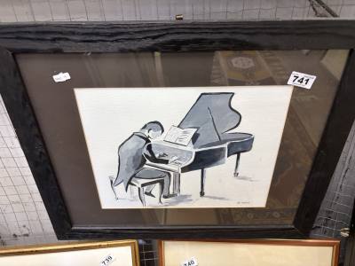 LEX FULTON PIANO PLAYER WATERCOLOUR