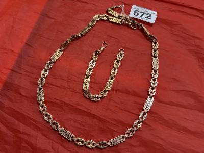 9CT LINKED NECKLACE + BRACELET (74 GRAMS)