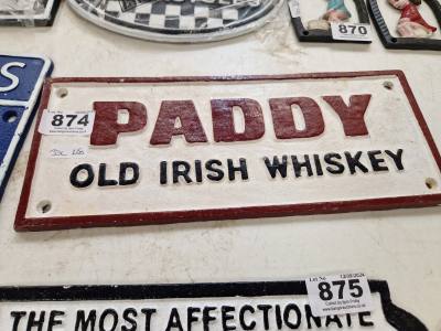 PADDY WHISKEY SIGN