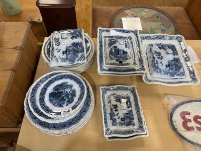 LOT OF VINTAGE BLUE + WHITE CHINA