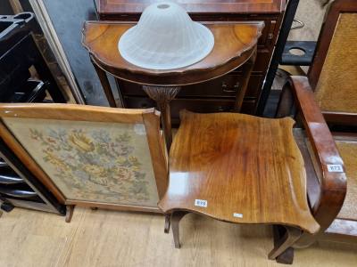 2 MAHOGANY SIDE TABLES + FIRESCREEN