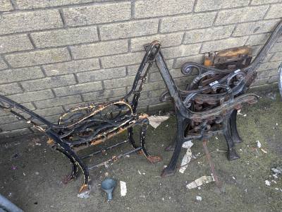 CAST IRON BENCH ENDS + BACK