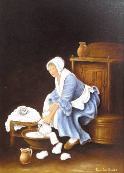 QUINTON O'HARA OIL ON CANVAS "WASH TIME" (40X30)